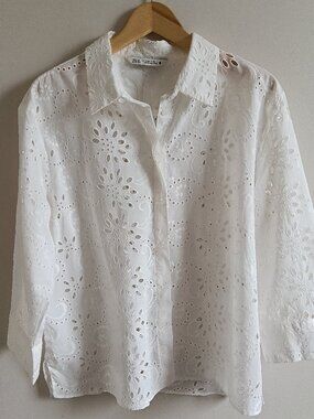 Zara White Eyelet / Broderie Anglaise Blouse US XXL - NWOT